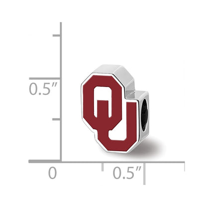 Sterling Silver Rhod-Pltd Logoart U. of Oklahoma 1-sided Enamel Bead