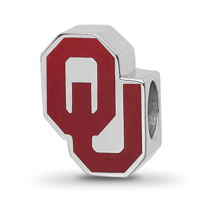 Sterling Silver Rhod-Pltd Logoart U. of Oklahoma 1-sided Enamel Bead