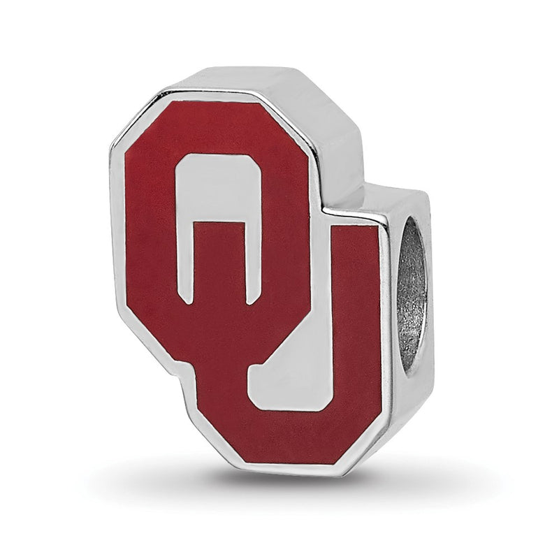 Sterling Silver Rhod-Pltd Logoart U. of Oklahoma 1-sided Enamel Bead