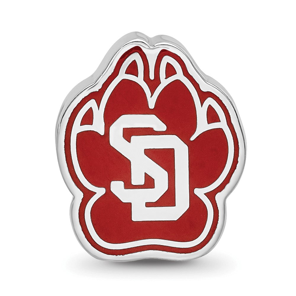 Sterling Silver Rhod-Pltd Logoart U. of South Dakota Paw Enamel Bead