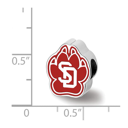 Sterling Silver Rhod-Pltd Logoart U. of South Dakota Paw Enamel Bead