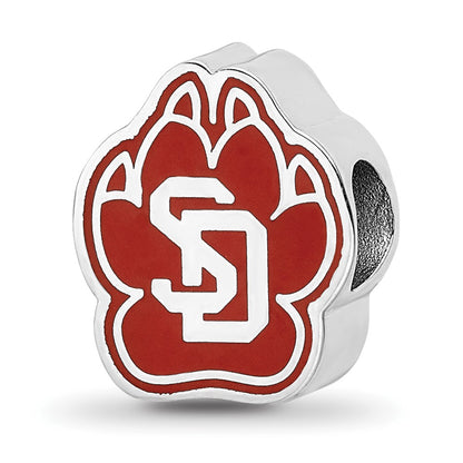 Sterling Silver Rhod-Pltd Logoart U. of South Dakota Paw Enamel Bead