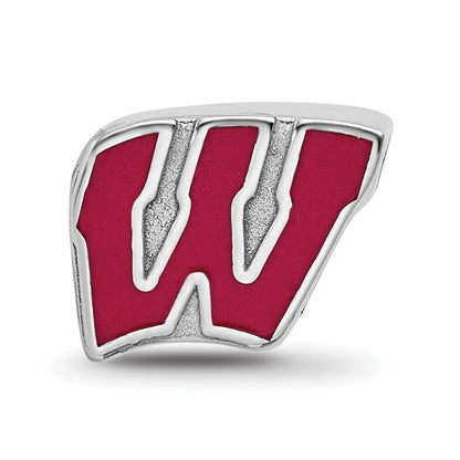 Sterling Silver Rhod-Pltd Logoart University of Wisconsin Enamel Bead
