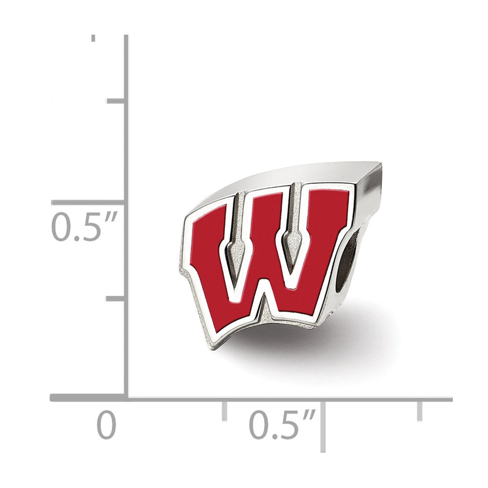 Sterling Silver Rhod-Pltd Logoart University of Wisconsin Enamel Bead
