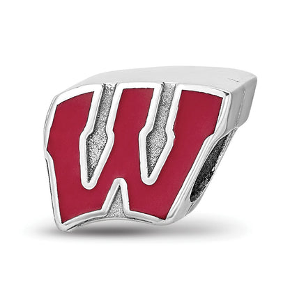 Sterling Silver Rhod-Pltd Logoart University of Wisconsin Enamel Bead