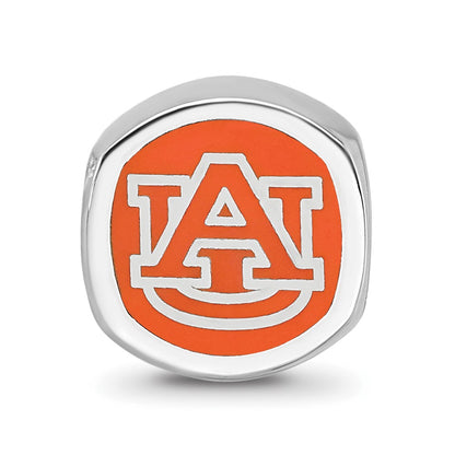Sterling Silver Rhodium-Plated Logoart Auburn University Enamel Bead