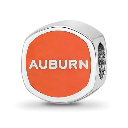 Sterling Silver Rhodium-Plated Logoart Auburn University Enamel Bead