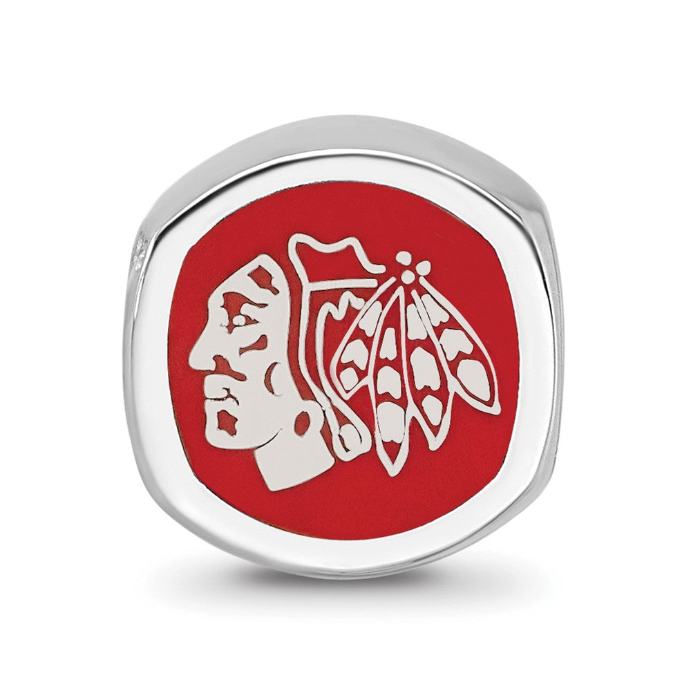 Sterling Silver Rhod-Pltd Nhl Logoart Chicago Blackhawks Enamel Bead