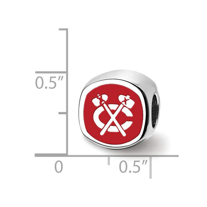 Sterling Silver Rhod-Pltd Nhl Logoart Chicago Blackhawks Enamel Bead