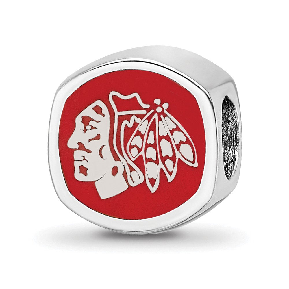 Sterling Silver Rhod-Pltd Nhl Logoart Chicago Blackhawks Enamel Bead