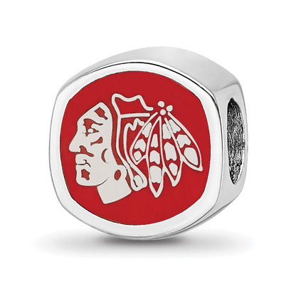Sterling Silver Rhod-Pltd Nhl Logoart Chicago Blackhawks Enamel Bead