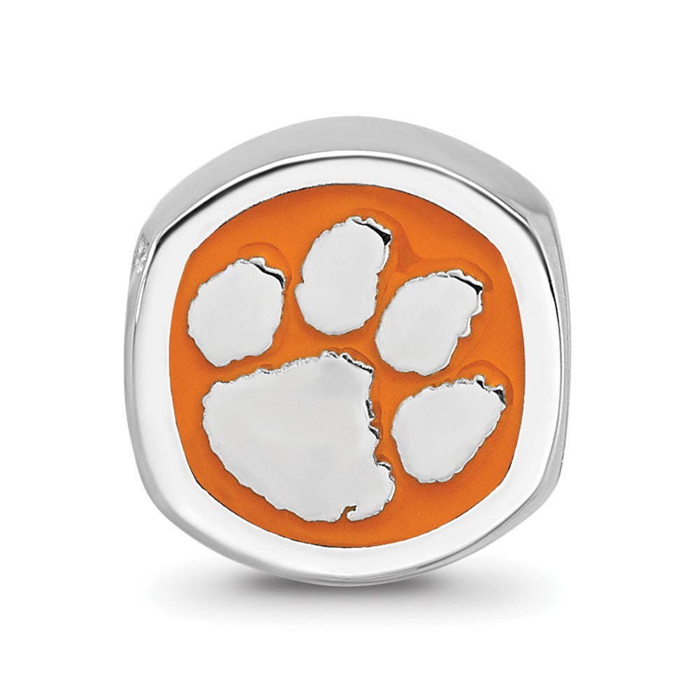 Sterling Silver Rhod-Pltd Logoart Clemson University Enamel Bead