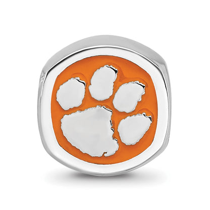 Sterling Silver Rhod-Pltd Logoart Clemson University Enamel Bead