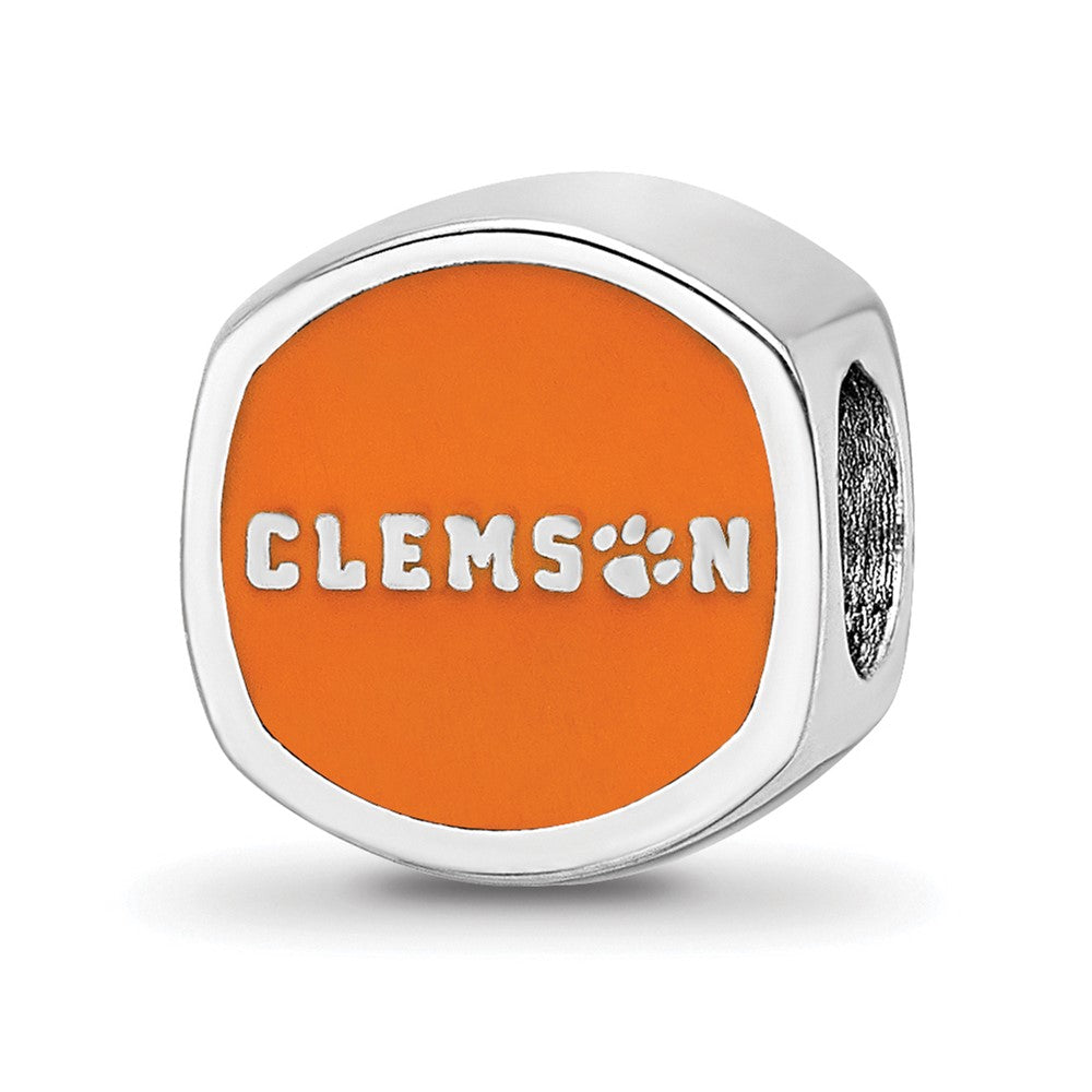 Sterling Silver Rhod-Pltd Logoart Clemson University Enamel Bead