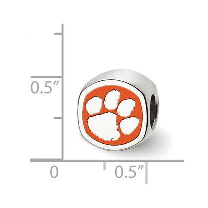 Sterling Silver Rhod-Pltd Logoart Clemson University Enamel Bead