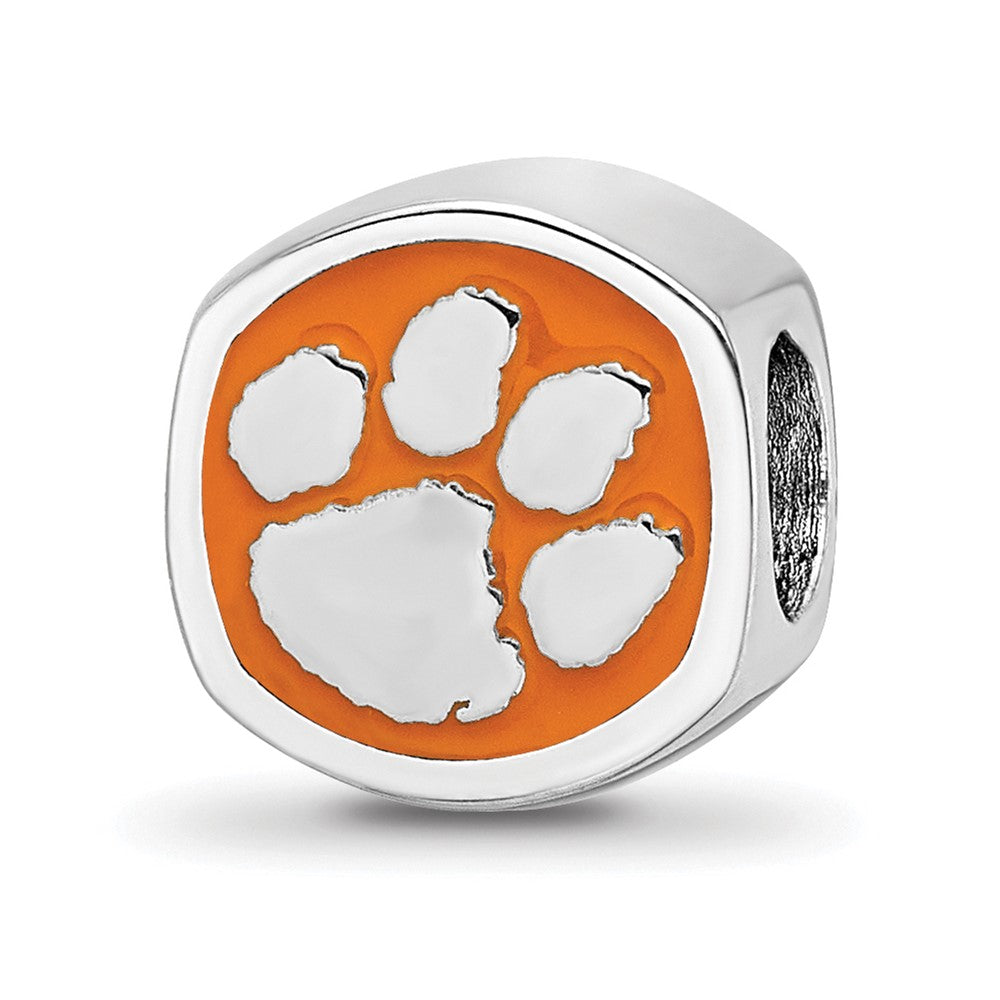 Sterling Silver Rhod-Pltd Logoart Clemson University Enamel Bead