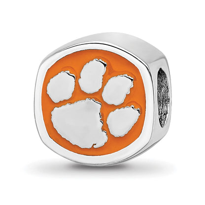 Sterling Silver Rhod-Pltd Logoart Clemson University Enamel Bead