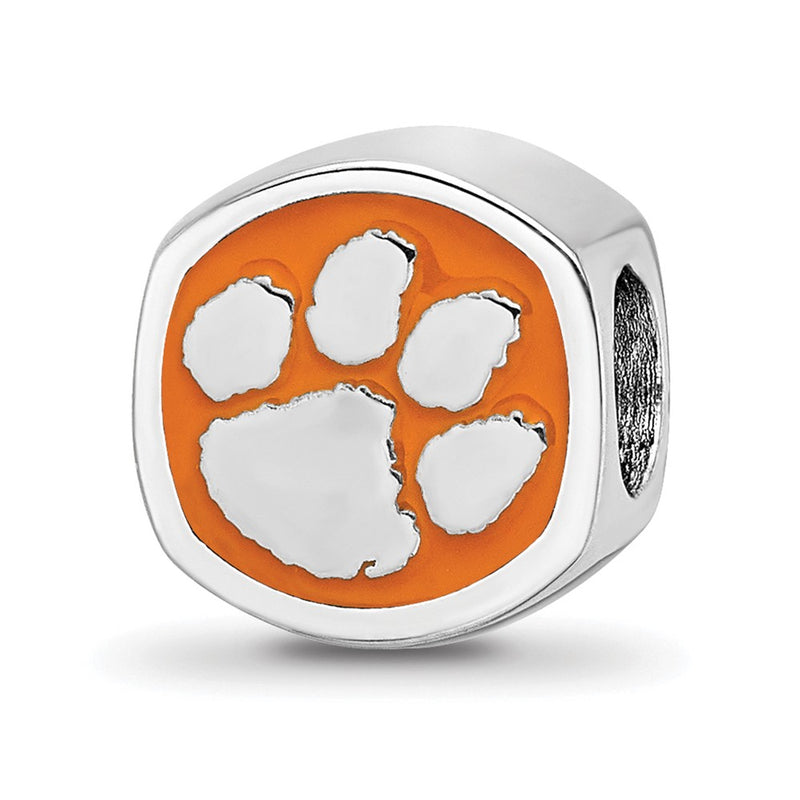 Sterling Silver Rhod-Pltd Logoart Clemson University Enamel Bead