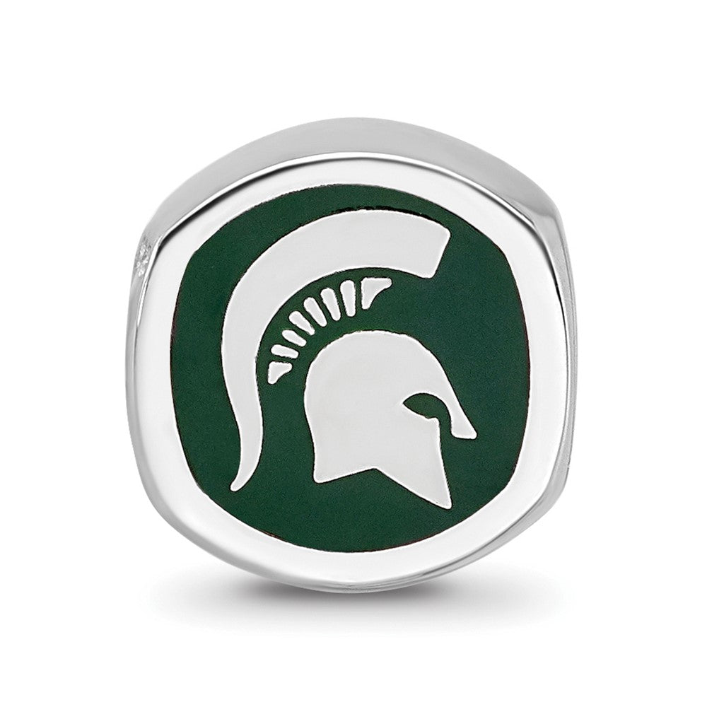 Sterling Silver Rhod-Pltd Logoart Michigan State U. Enamel Logo Bead