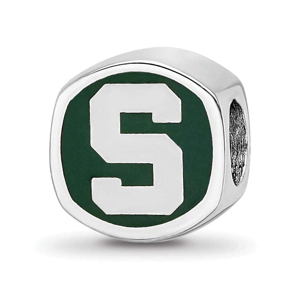 Sterling Silver Rhod-Pltd Logoart Michigan State U. Enamel Logo Bead