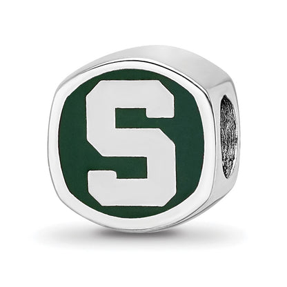Sterling Silver Rhod-Pltd Logoart Michigan State U. Enamel Logo Bead