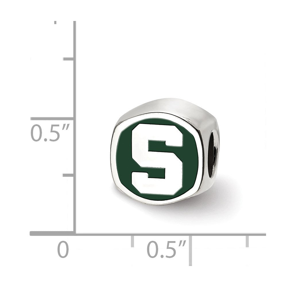 Sterling Silver Rhod-Pltd Logoart Michigan State U. Enamel Logo Bead