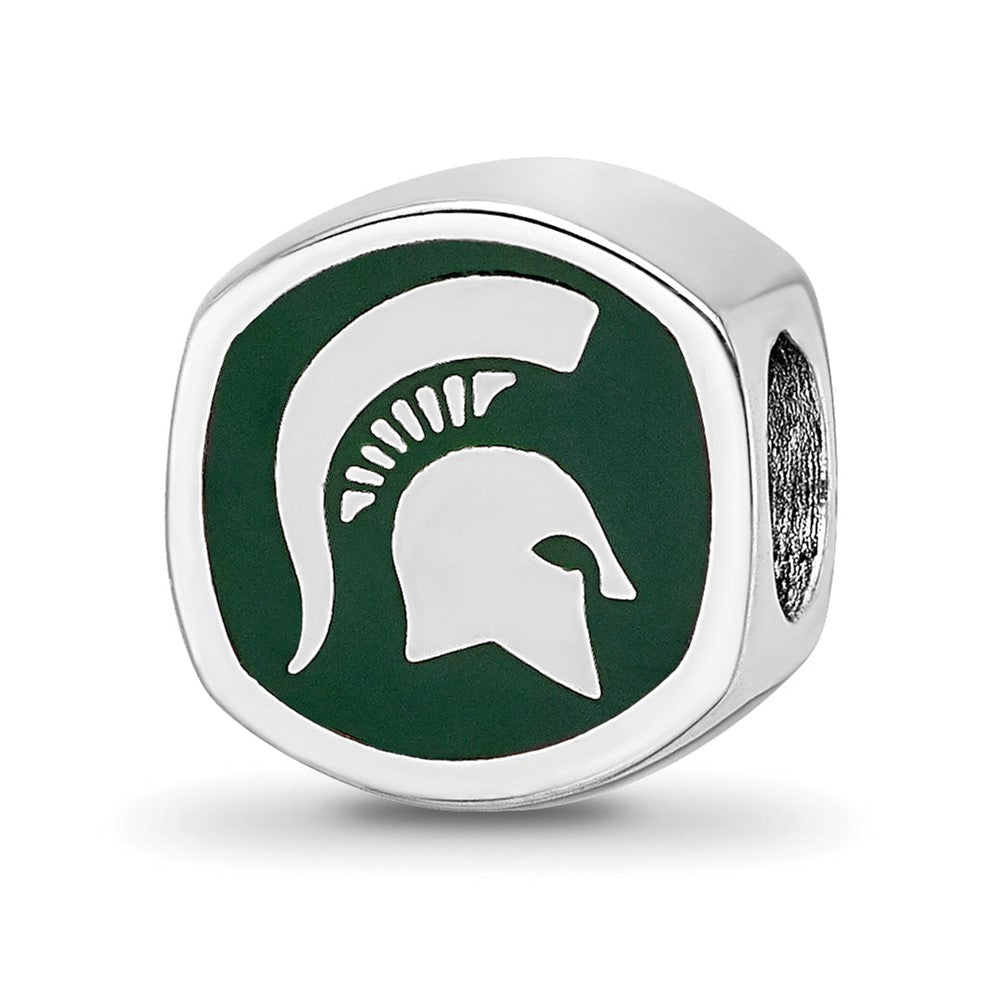 Sterling Silver Rhod-Pltd Logoart Michigan State U. Enamel Logo Bead