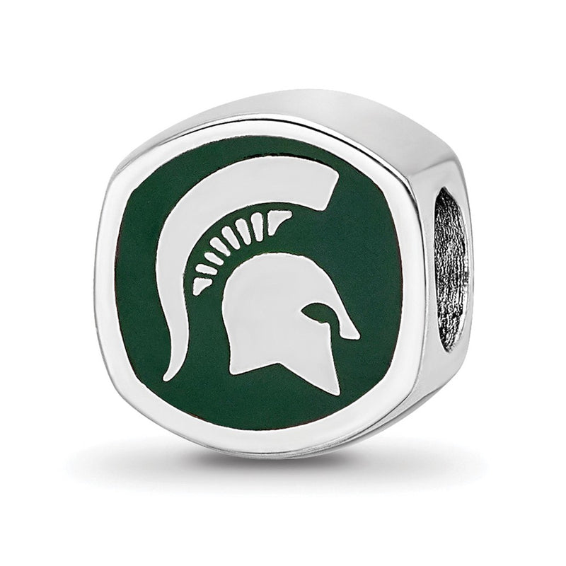 Sterling Silver Rhod-Pltd Logoart Michigan State U. Enamel Logo Bead
