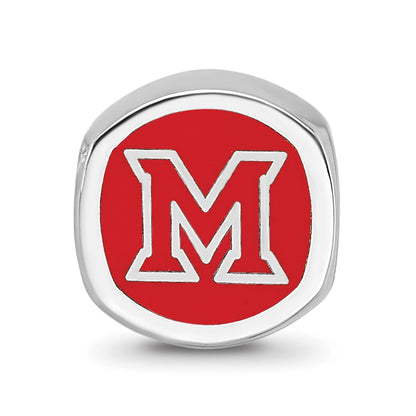 Sterling Silver Rhod-Pltd Logoart Miami U. Enamel Double Logo Bead