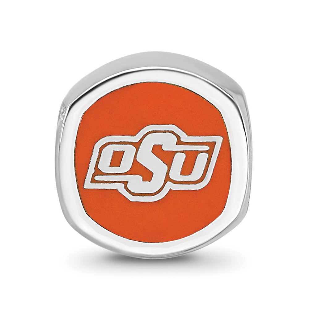 Sterling Silver Rhod-Pltd Logoart Oklahoma State University Enamel Bead