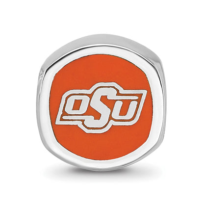 Sterling Silver Rhod-Pltd Logoart Oklahoma State University Enamel Bead
