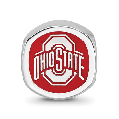 Sterling Silver Rhod-Pltd Logoart Ohio State U. Enamel Double Logo Bead