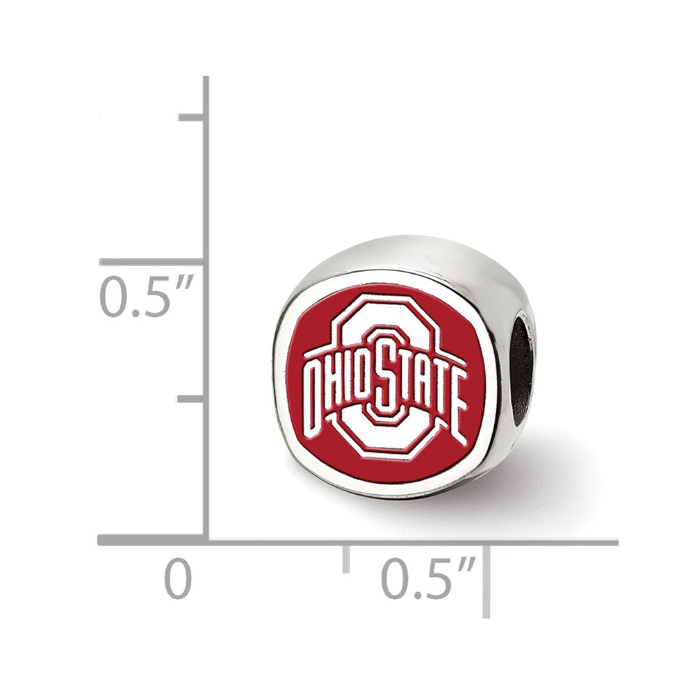 Sterling Silver Rhod-Pltd Logoart Ohio State U. Enamel Double Logo Bead