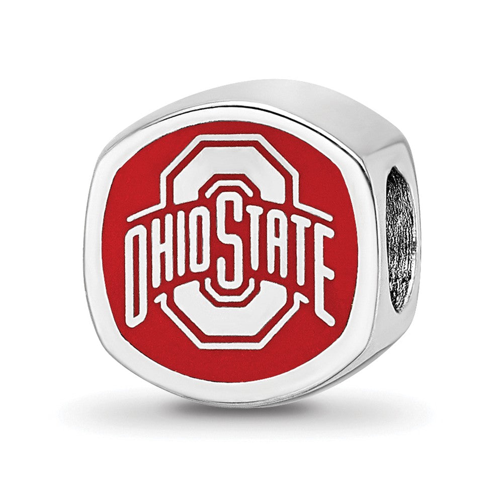Sterling Silver Rhod-Pltd Logoart Ohio State U. Enamel Double Logo Bead