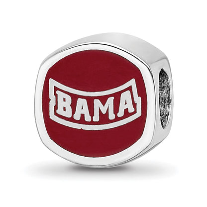 Sterling Silver Rhodium Plated Logoart University of Alabama Enamel Bead