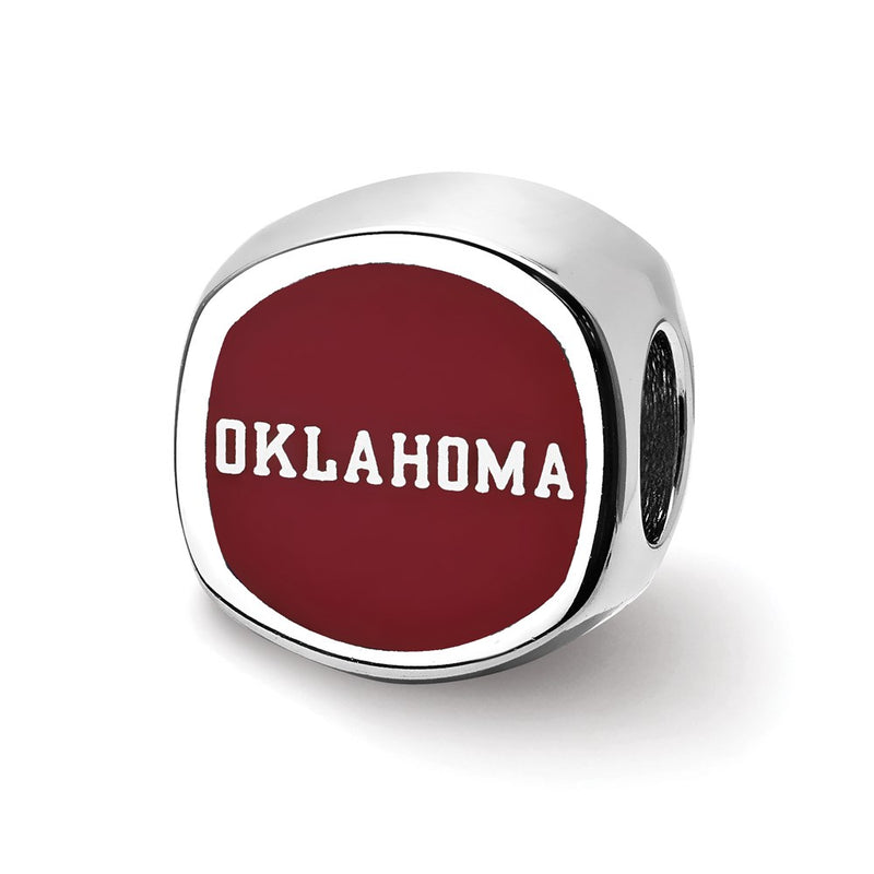 Sterling Silver Rhod-Pltd Logoart University of Oklahoma Enamel Bead