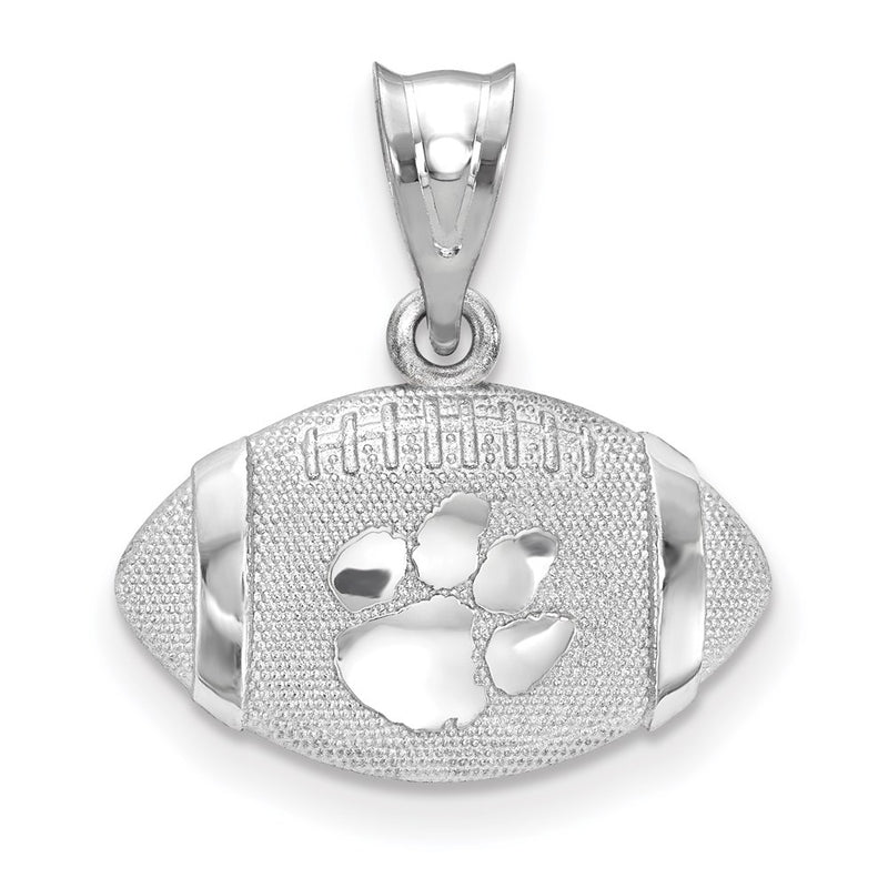 Sterling Silver Rhodium Plated Logoart Clemson University Tiger Paw Domed Football Pendant