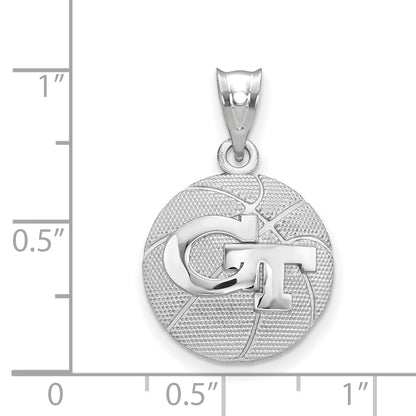 Sterling Silver Rhodium Plated Logoart Georgia Institute Of Technology G T Basketball Pendant