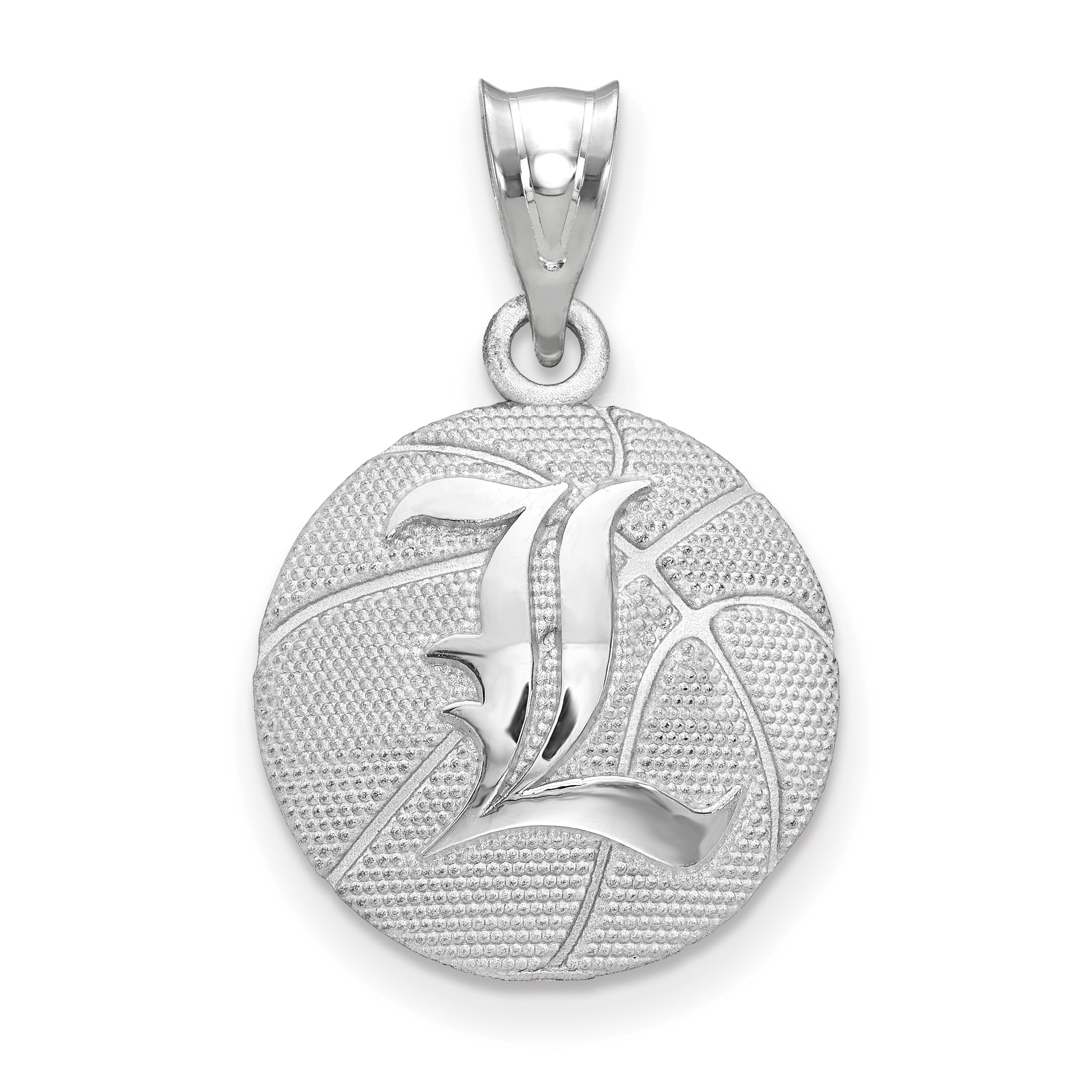 Sterling Silver Rhodium Plated Logoart University Of Louisville Letter L Basketball Pendant