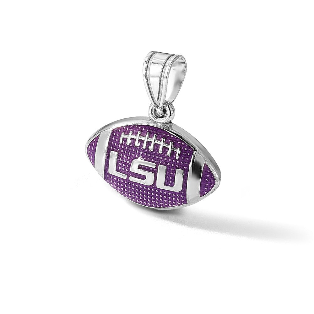 Sterling Silver Rhodium Plated Logoart Louisiana State University L S U Enameled Football Pendant