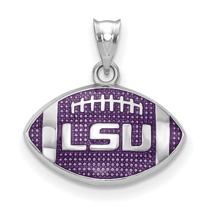 Sterling Silver Rhodium Plated Logoart Louisiana State University L S U Enameled Football Pendant