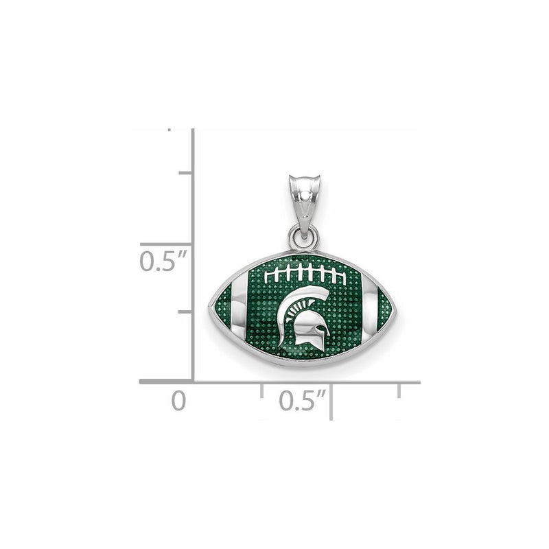 Sterling Silver Rhodium Plated Logoart Michigan State University Spartan Enameled Football Pendant