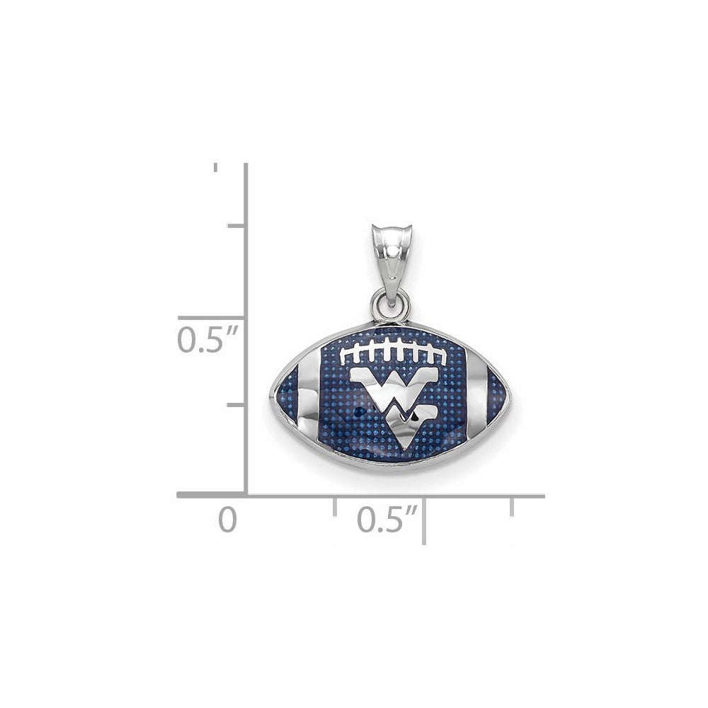Sterling Silver Rhodium Plated Logoart West Virginia University W V Enameled Football Pendant