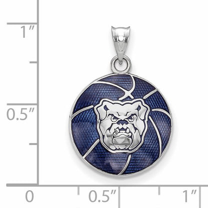 Sterling Silver Rhodium Plated Logoart Butler University Bulldog Enameled Basketball Pendant