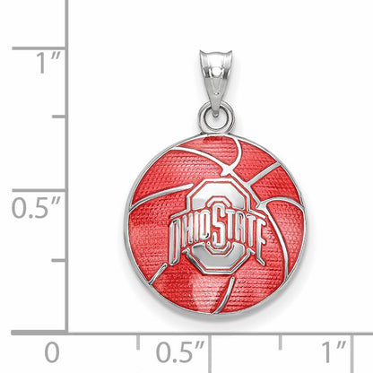 Sterling Silver Rhodium Plated Logoart The Ohio State University Enameled Basketball Pendant