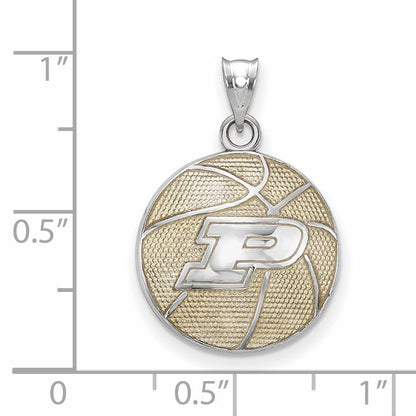 Sterling Silver Rhodium Plated Logoart Purdue University Letter P Enameled Basketball Pendant