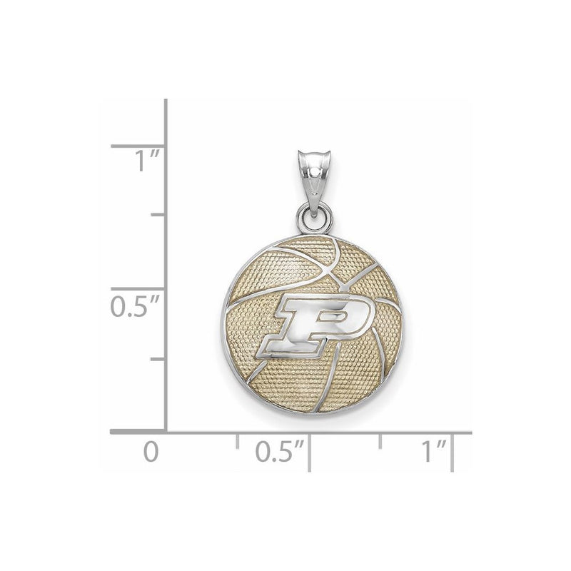 Sterling Silver Rhodium Plated Logoart Purdue University Letter P Enameled Basketball Pendant