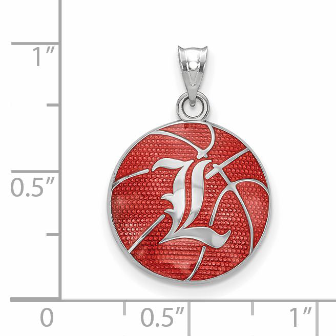Sterling Silver Rhodium Plated Logoart University Of Louisville Letter L Enameled Basketball Pendant