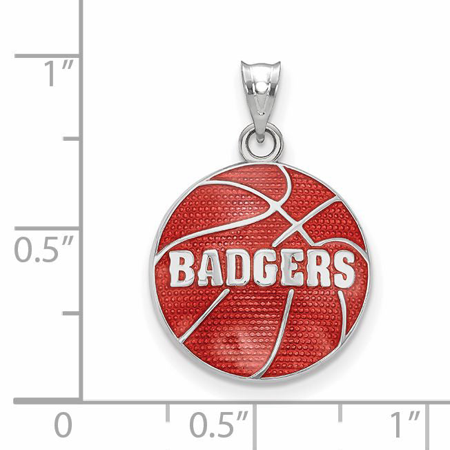 Sterling Silver Rhodium Plated Logoart University Of Wisconsin Badgers Enameled Basketball Pendant