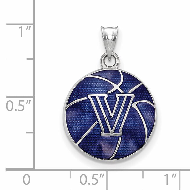 Sterling Silver Rhodium Plated Logoart Villanova University Letter V Enameled Basketball Pendant